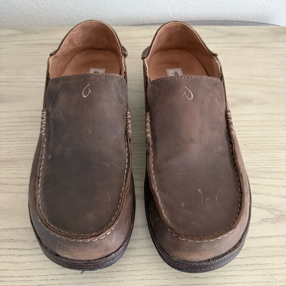 OluKai Men's Brown Moloa Leather Slip-Ons - Picture 2 of 4